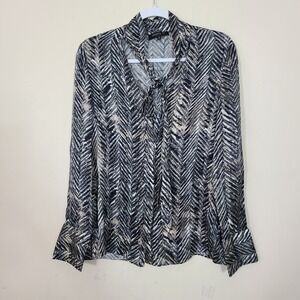 Lafayette‎ 148 100% Silk Womens 10 Ardelle Herringbone Print Top Office Luxury